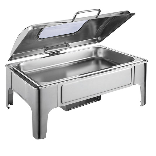 SOGA 9L Rectangular Stainless Steel Soup Warmer Roll Top Chafer Chafing Dish Set with Glass Visual Window Lid $ 413.50