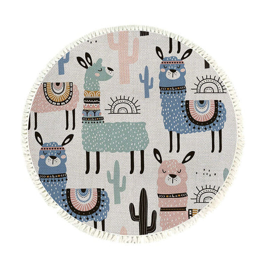 SOGA 120cm Alpaca Cactus Pattern Rug Desert Animals Non-Slip Round Area Rugs for Living Room Dining Room $ 73.50