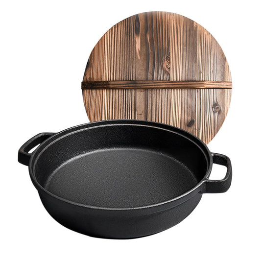 SOGA 31cm Round Cast Iron Pre-seasoned Deep Baking Pizza Frying Pan Skillet with Wooden Lid $ 99.90