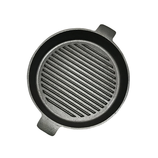 SOGA 26cm Round Ribbed Cast Iron Frying Pan Skillet Steak Sizzle Platter with Handle $ 57.90