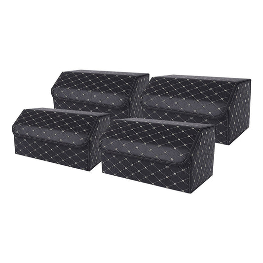 SOGA 4X Leather Car Boot Collapsible Foldable Trunk Cargo Organizer Portable Storage Box Black/Gold Stitch Large $ 181.90