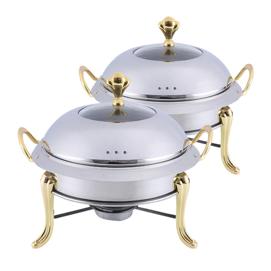 SOGA 2X Stainless Steel Gold Accents Round Buffet Chafing Dish Cater Food Warmer Chafer with Glass Top Lid $ 198.50