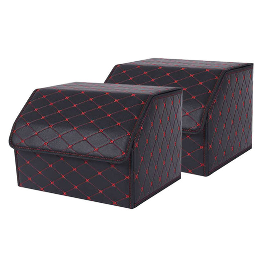 SOGA 2X Leather Car Boot Collapsible Foldable Trunk Cargo Organizer Portable Storage Box Black/Red Stitch Medium $ 86.50