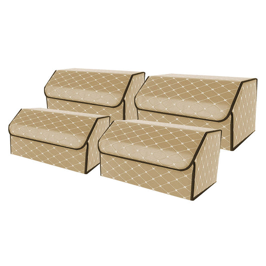 SOGA 4X Leather Car Boot Collapsible Foldable Trunk Cargo Organizer Portable Storage Box Beige/Gold Stitch Large $ 181.90