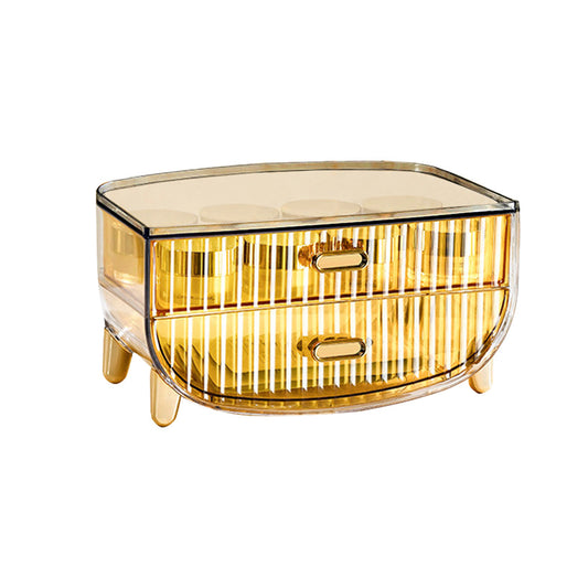 SOGA 2 Tier Golden Yellow Multifunctional Countertop Cosmetic Storage Makeup Skincare Holder Jewelry Cabinet Bathroom Desk Drawer Vanity Organiser $ 49.90