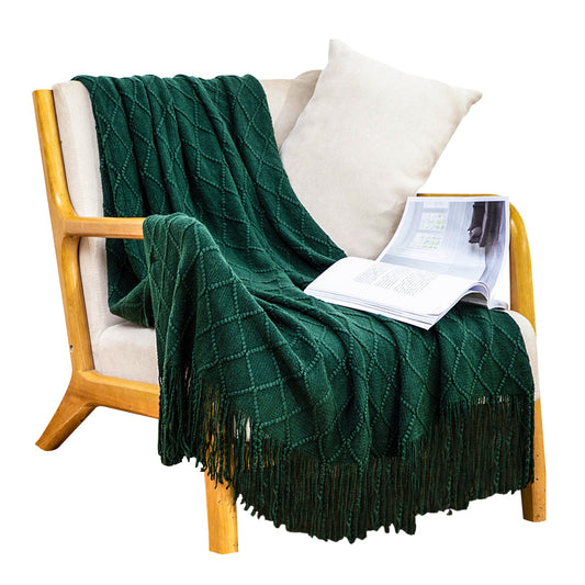 SOGA Green Diamond Pattern Knitted Throw Blanket Warm Cozy Woven Cover Couch Bed Sofa Home Decor with Tassels $ 83.50