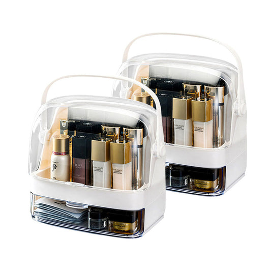 SOGA 2X 2 Tier White Countertop Makeup Cosmetic Storage Organiser Skincare Holder Jewelry Storage Box with Handle $ 101.50