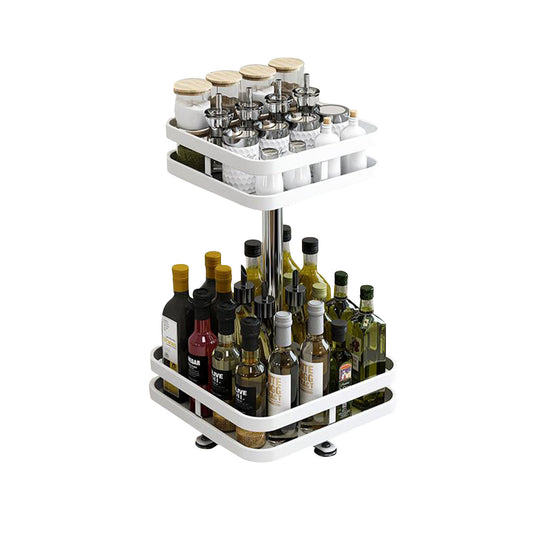 SOGA 2 Tier Steel White Square Rotating Multi-Function Kitchen Portable Storage Spice Seasoning Kitchen Countertop Organiser Shelf $ 35.50