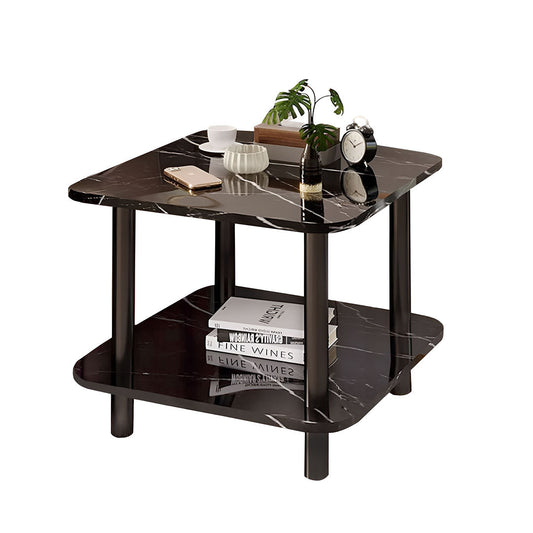 SOGA 70cm Black Ceramic Side Table Stone Pattern Modern Design with Black Metal Legs $ 99.90