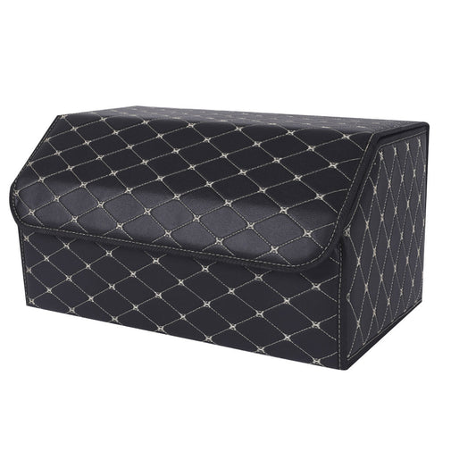 SOGA Leather Car Boot Collapsible Foldable Trunk Cargo Organizer Portable Storage Box Black/Gold Stitch Large $ 47.90