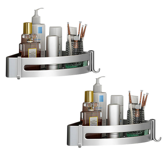 SOGA 2X Silver Wall-Mounted Triangular Bathroom Storage Corner Vanity Organiser Space Saving Adhesive Shelf Rack with Hooks $ 68.90