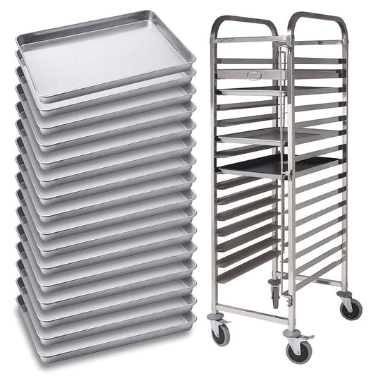 SOGA Gastronorm Trolley 16 Tier Stainless Steel with 60*40*5cm Aluminum Baking Pan Cooking Tray for Bakers $ 921.50