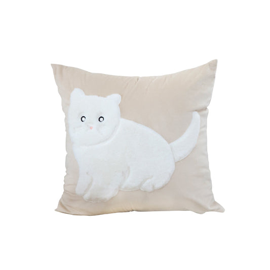 SOGA 45cm Throw Pillow Light Tan Square Cushion with Soft White Cat Design Decorative Home Decor $ 46.90