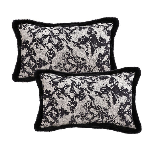 SOGA 2X 30cm Vintage Black Pillowcase Set Black Herringbone Pattern Lumbar Throw Pillow $ 129.50