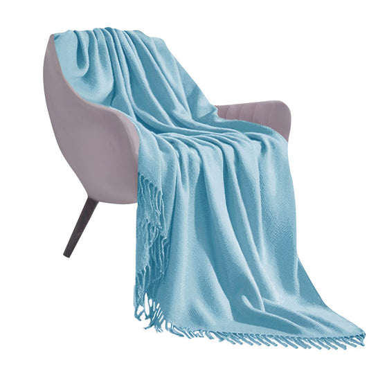 SOGA Sky Blue Acrylic Knitted Throw Blanket Solid Fringed Warm Cozy Woven Cover Couch Bed Sofa Home Decor $ 77.90