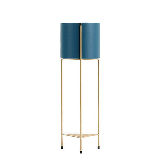 SOGA 2 Layer 65cm Gold Metal Plant Stand with Blue Flower Pot Holder Corner Shelving Rack Indoor Display $ 144.50