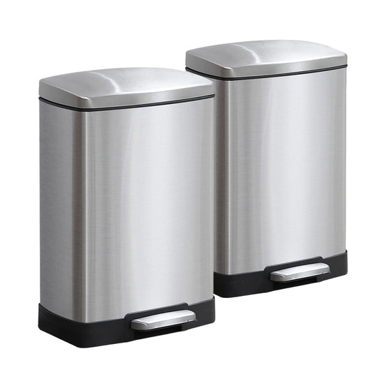 SOGA 2X Foot Pedal Stainless Steel Rubbish Recycling Garbage Waste Trash Bin Rectangular Shape 12L Silver $ 172.90