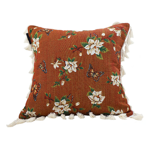 SOGA 45cm French Vintage Butterfly and Flower Tassel with Caramel Color Throw Pillow $ 55.50