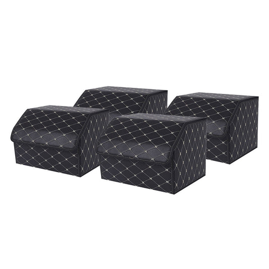 SOGA 4X Leather Car Boot Collapsible Foldable Trunk Cargo Organizer Portable Storage Box Black/Gold Stitch Medium $ 168.90