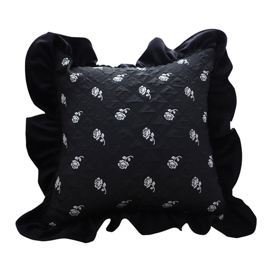 SOGA 45cm Throw Pillow Black Ruffled Square Decorative Cushion for Rose Lovers Cozy Home Decor $ 55.50