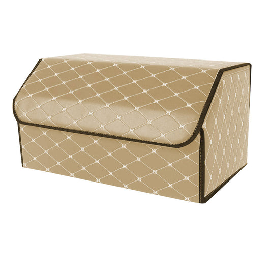 SOGA Leather Car Boot Collapsible Foldable Trunk Cargo Organizer Portable Storage Box Beige/Gold Stitch Large $ 47.90
