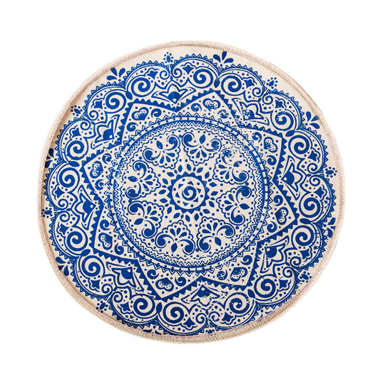SOGA Blue Carpet Soft Linen Bohemian Non-Slip Floor Retro Minimalist Round Rug Home Decor with Tassels $ 55.50