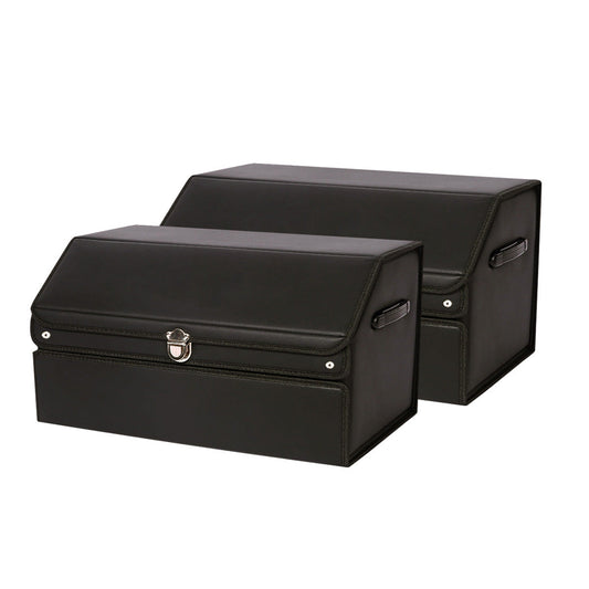 SOGA 2X 60cm Leather Car Boot Collapsible Foldable Trunk Cargo Organizer Portable Storage Box with Lock Black $ 163.90