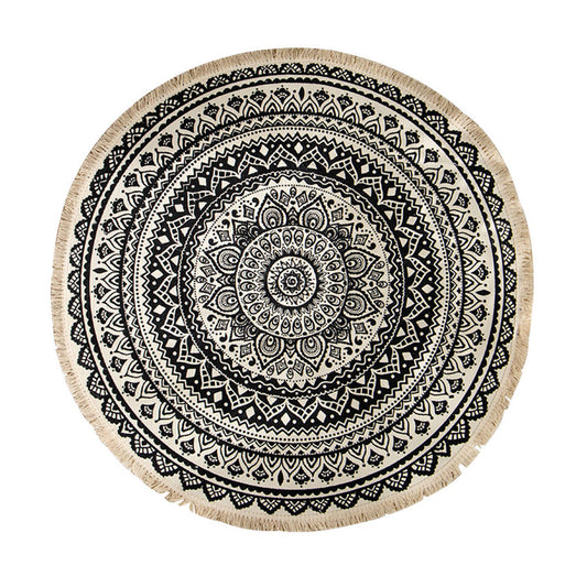 SOGA Black Carpet Soft Linen Bohemian Non-Slip Floor Retro Minimalist Round Rug Home Decor with Tassels $ 55.50
