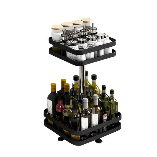 SOGA 2 Tier Steel Black Square Rotating Multi-Function Kitchen Portable Storage Spice Seasoning Kitchen Countertop Organiser Shelf $ 35.50