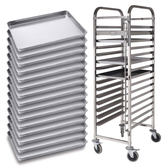 SOGA Gastronorm Trolley 15 Tier Stainless Steel with 60*40*5cm Aluminum Baking Pan Cooking Tray for Bakers $ 868.50