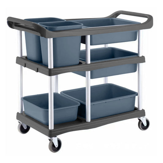 SOGA 3-Tier Commercial Soiled Food Trolley Dirty Plate Cart Five Buckets Kitchen Food Utility $ 277.90