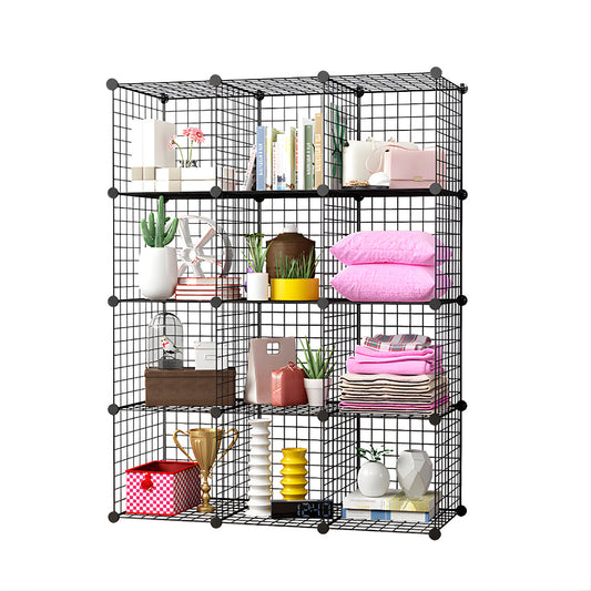 SOGA Black Portable 12-Cube Storage Organiser Foldable DIY Modular Grid Space Saving Shelf $ 122.50