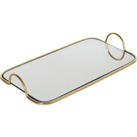 SOGA 40.5cm Gold Flat-Lay Mirror Glass Metal Tray Vanity Makeup Perfume Jewelry Organiser with Handles $ 71.50