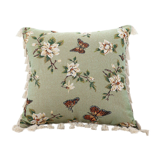 SOGA 45cm Matcha Green French Vintage Butterfly Loves Flowers Tassel Throw pillow $ 55.50