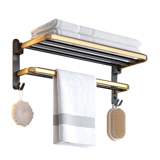 SOGA 62cm Wall-Mounted Double Pole Towel Holder Bathroom Organiser Rail Hanger with Hooks $ 83.50