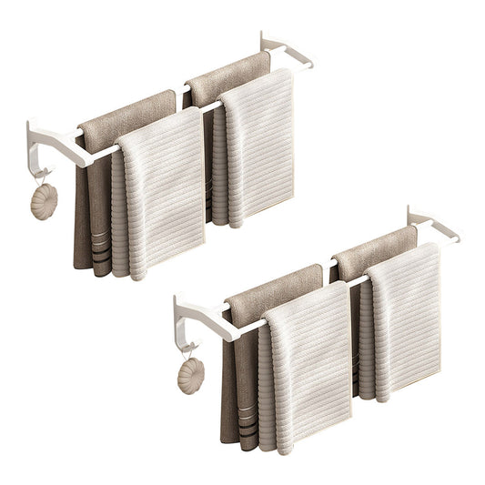 SOGA 2X 52cm White Wall-Mounted Double Pole Towel Holder Bathroom Organiser Rail Hanger with Hooks $ 99.50