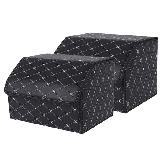 SOGA 2X Leather Car Boot Collapsible Foldable Trunk Cargo Organizer Portable Storage Box Black/Gold Stitch Medium $ 86.50