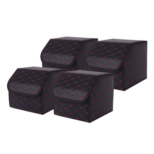 SOGA 4X Leather Car Boot Collapsible Foldable Trunk Cargo Organizer Portable Storage Box Black/Red Stitch Small $ 147.90