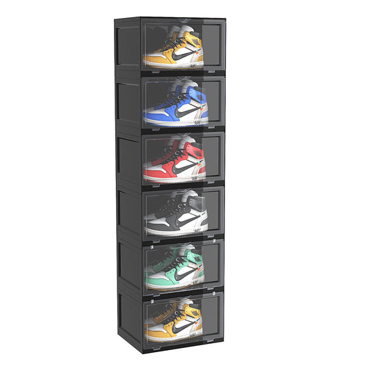 SOGA 6 Tier Black Portable Shoe Organiser Sneaker Footwear Folding Plastic Bin Stackable Storage Box with Magnetic Door $ 166.90