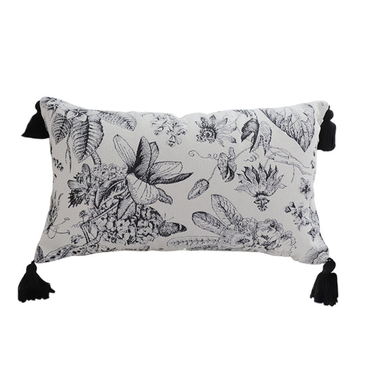 SOGA 35cm Throw Pillow Black and White Floral Print Elegant with Tassel Accents Home Decor $ 57.90