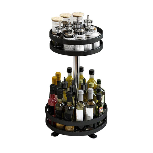 SOGA 2 Tier Steel Black Round Rotating Multi-Function Kitchen Portable Storage Spice Seasoning Kitchen Countertop Organiser Shelf $ 33.50