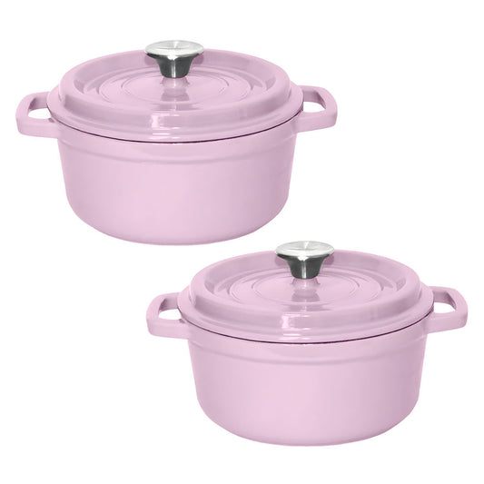 SOGA 2X 22cm Pink Cast Iron Ceramic Stewpot Casserole Stew Cooking Pot With Lid $ 193.90