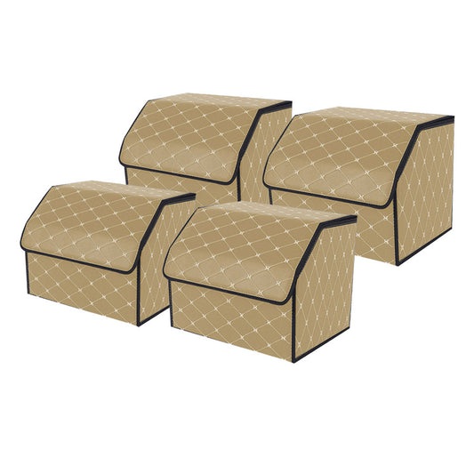 SOGA 4X Leather Car Boot Collapsible Foldable Trunk Cargo Organizer Portable Storage Box Beige/Gold Stitch Small $ 147.90