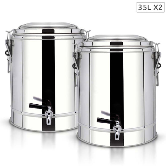 SOGA 2X 35L Stainless Steel Insulated Stock Pot Dispenser Hot & Cold Beverage Container With Tap $ 388.90