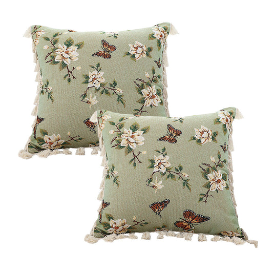 SOGA 2X 45cm Matcha Green French Vintage Butterfly Loves Flowers Tassel Throw pillow $ 107.90