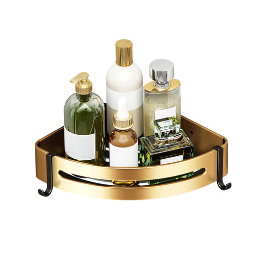 SOGA Gold Wall-Mounted Triangular Bathroom Storage Corner Vanity Organiser Space Saving Adhesive Shelf Rack with Hooks $ 35.50
