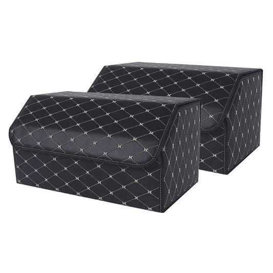SOGA 2X Leather Car Boot Collapsible Foldable Trunk Cargo Organizer Portable Storage Box Black/Gold Stitch Large $ 92.90