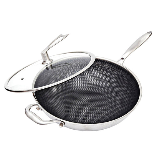 SOGA 34cm Stainless Steel Tri-Ply Frying Cooking Fry Pan Textured Non Stick Skillet with Glass Lid and Helper Handle $ 166.90