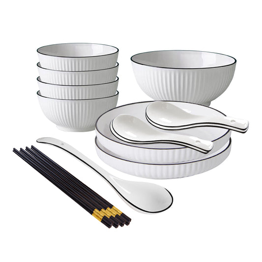 SOGA White Japanese Style Ceramic Dinnerware Crockery Soup Bowl Plate Server Kitchen Home Decor Set of 7 $ 79.90