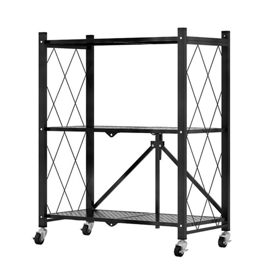 SOGA 3 Tier Steel Black Foldable Kitchen Cart Multi-Functional Shelves Storage Organizer with Wheels $ 83.50